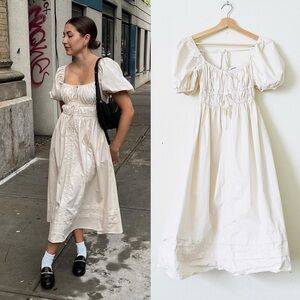 En Saison XS Sveta cottagecore cream puff sleeve pocketed midi dress